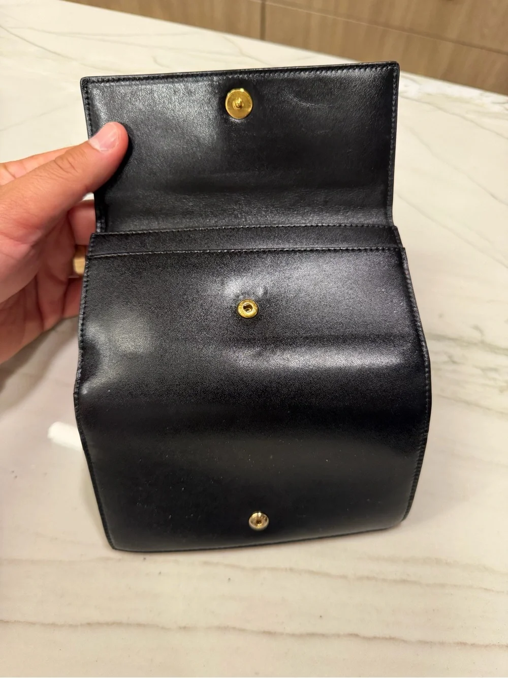 Fendi Black Leather Wallet with Gold Ring Accent